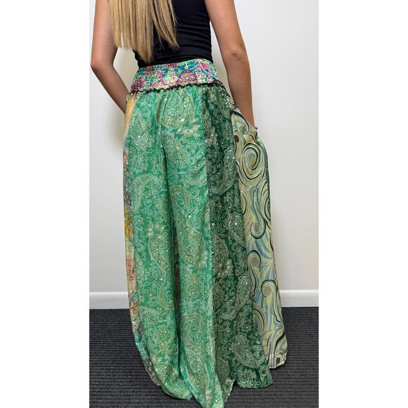 Mixed-print wide-leg trousers- One Size 100% Silk - Picture 2 of 5